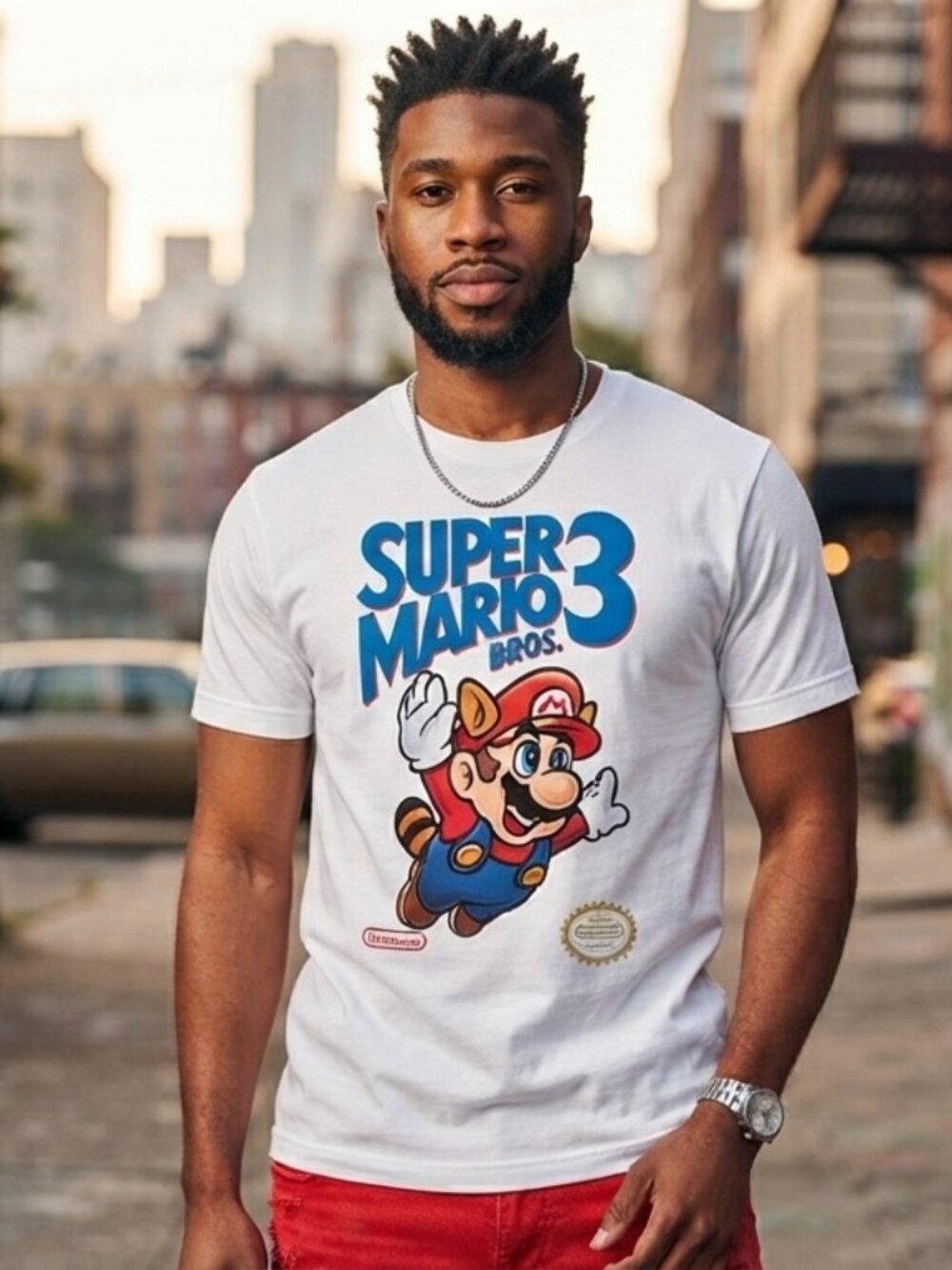 Men 2x Super Mario Bros 3 White T-Shirt